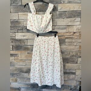 Joie White and Pink Floral Skirt Set